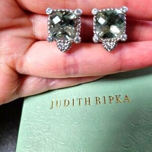 Judith Ripka Light Green Crystal Quartz Diamonique Clip-On Earrings